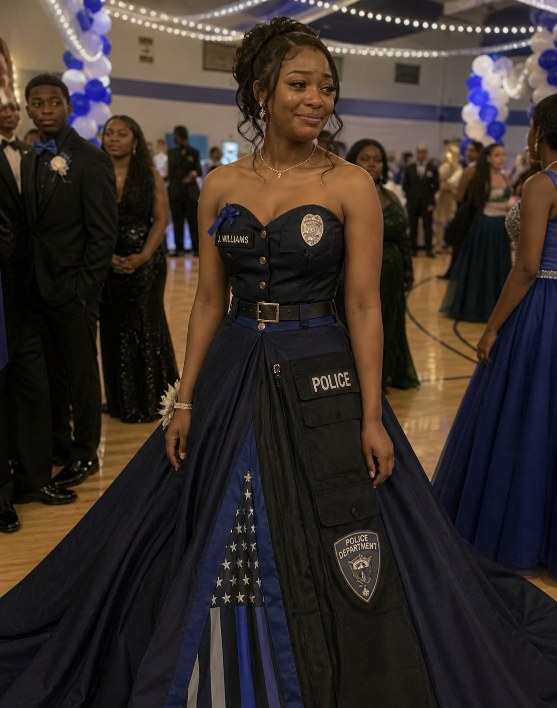 My Daughter Made Her Prom Dress Out of Her Late Father's Uniform – When Her Mean Classmate Poured Punch on It, the Girl's Mother Grabbed the Mic and Said Something That Froze the Whole Gym