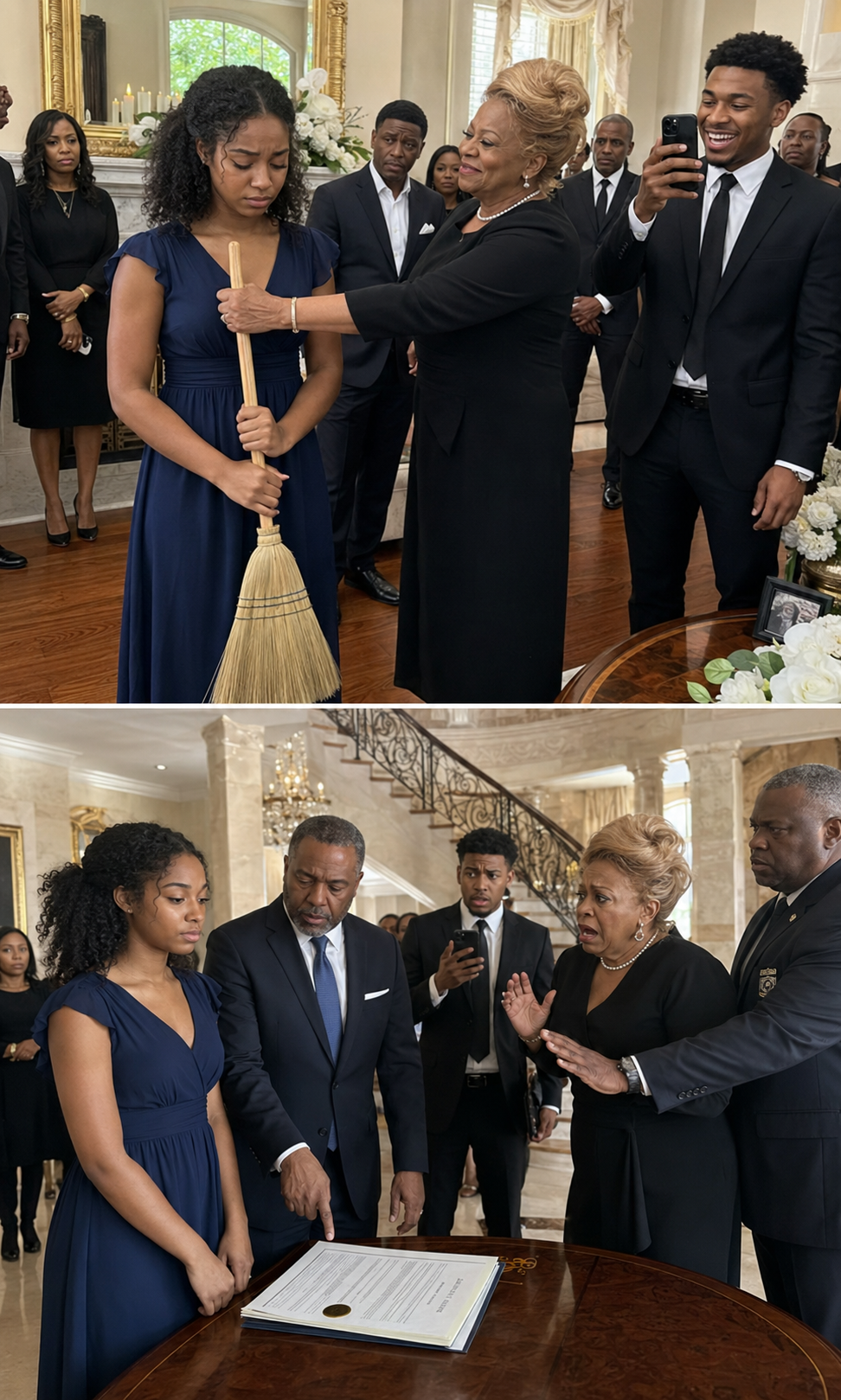 At my father’s funeral, my stepmother handed me a broom and laughed, “This is your only inheritance. Start cleaning my new house.”