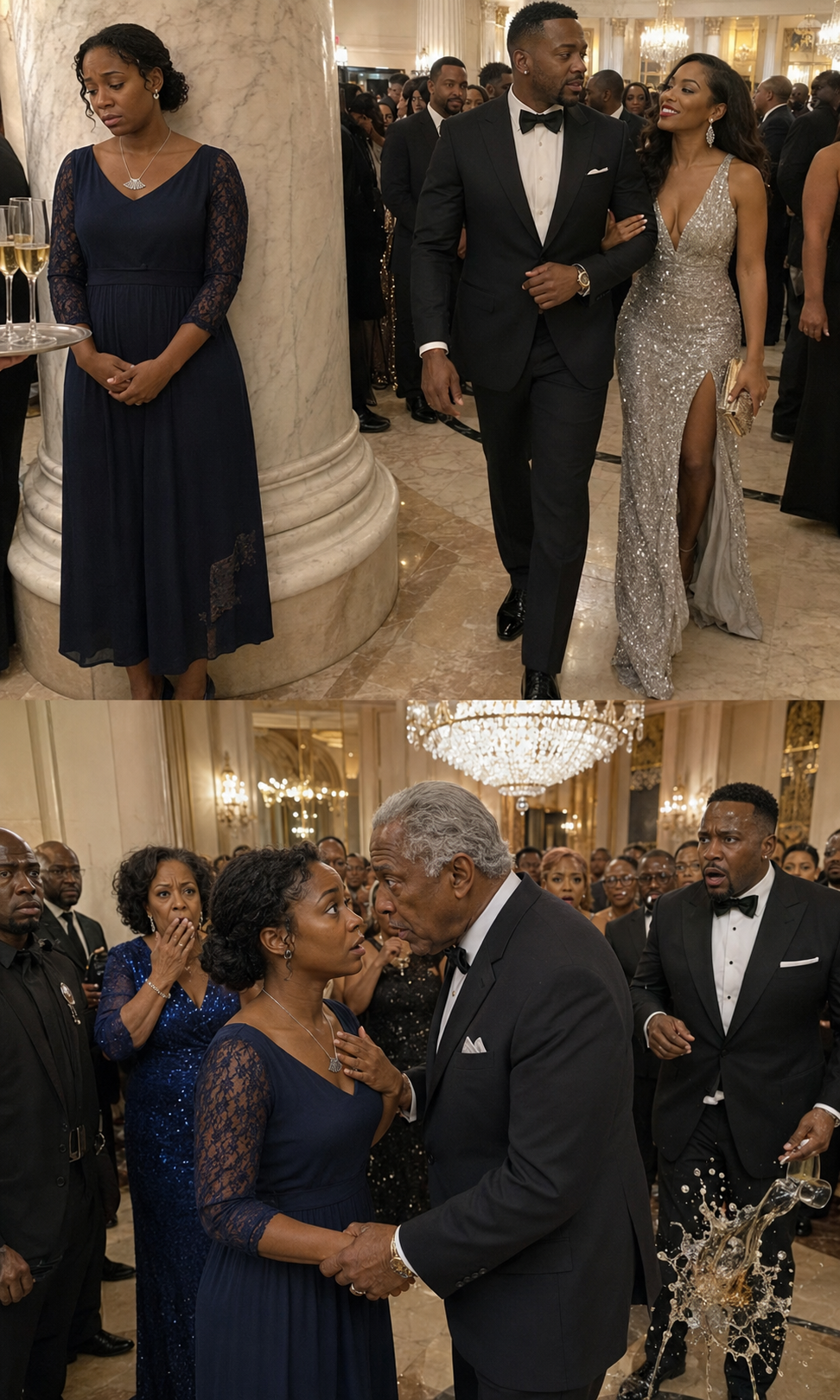 My husband hid me at the party for being embarrassed of my cheap dress... but his career crashed when the billionaire boss recognized my necklace and fell to his knees uncovering 1 30-year secret