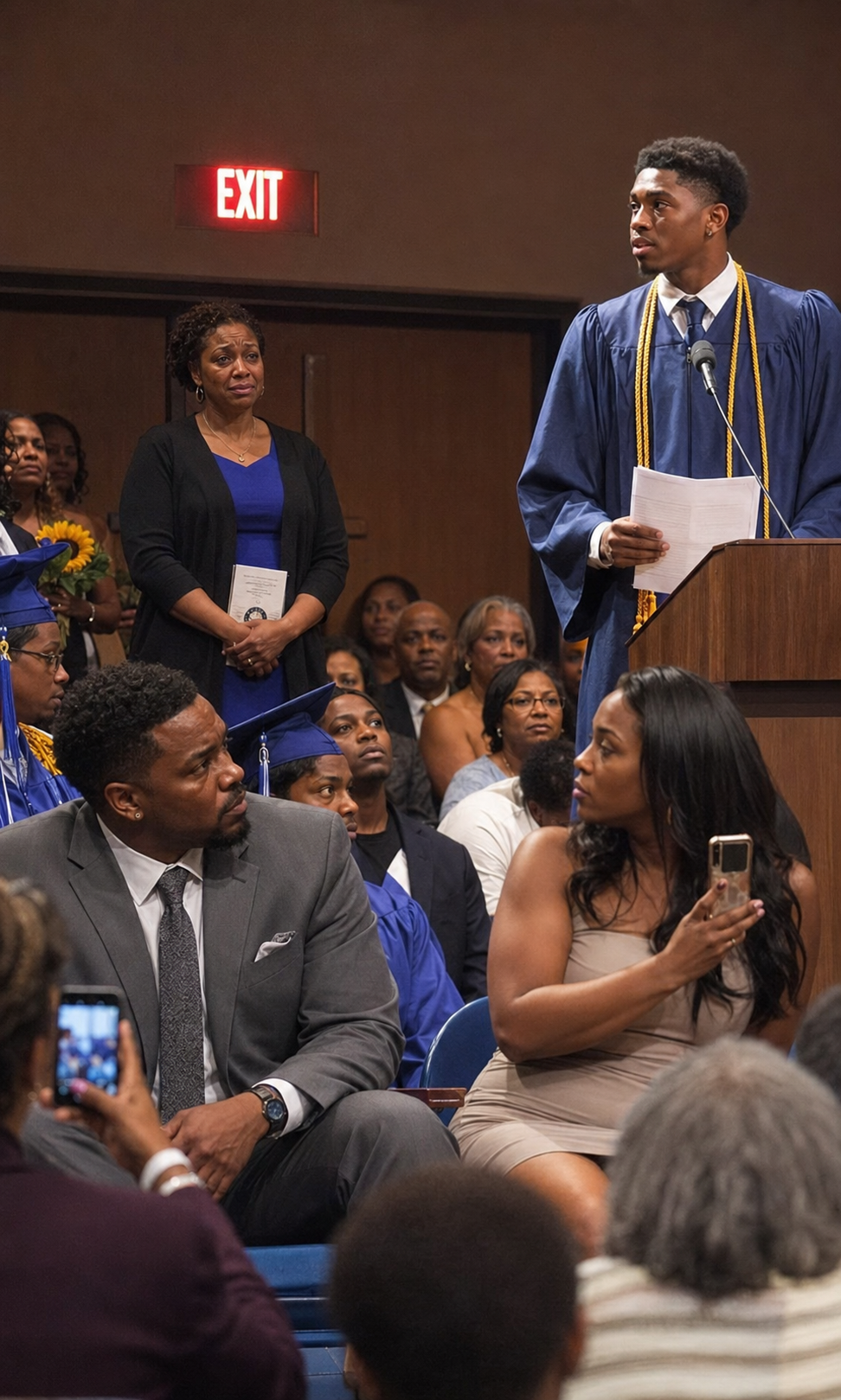 My Ex-Husband’s New Wife Sent Me to the Back at My Son’s Graduation—Then My Son Said One Sentence on Stage and the Whole Room Stood Up