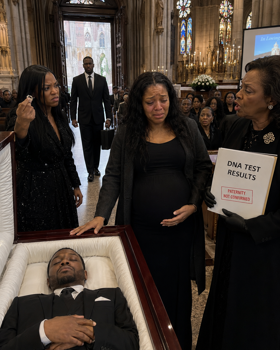 My husband was barely cold in his coffin, and my mother-in-law was already demanding the keys to our house. “Pack your bags, incubator,” she sneered, dropping a fake paternity test onto his casket.