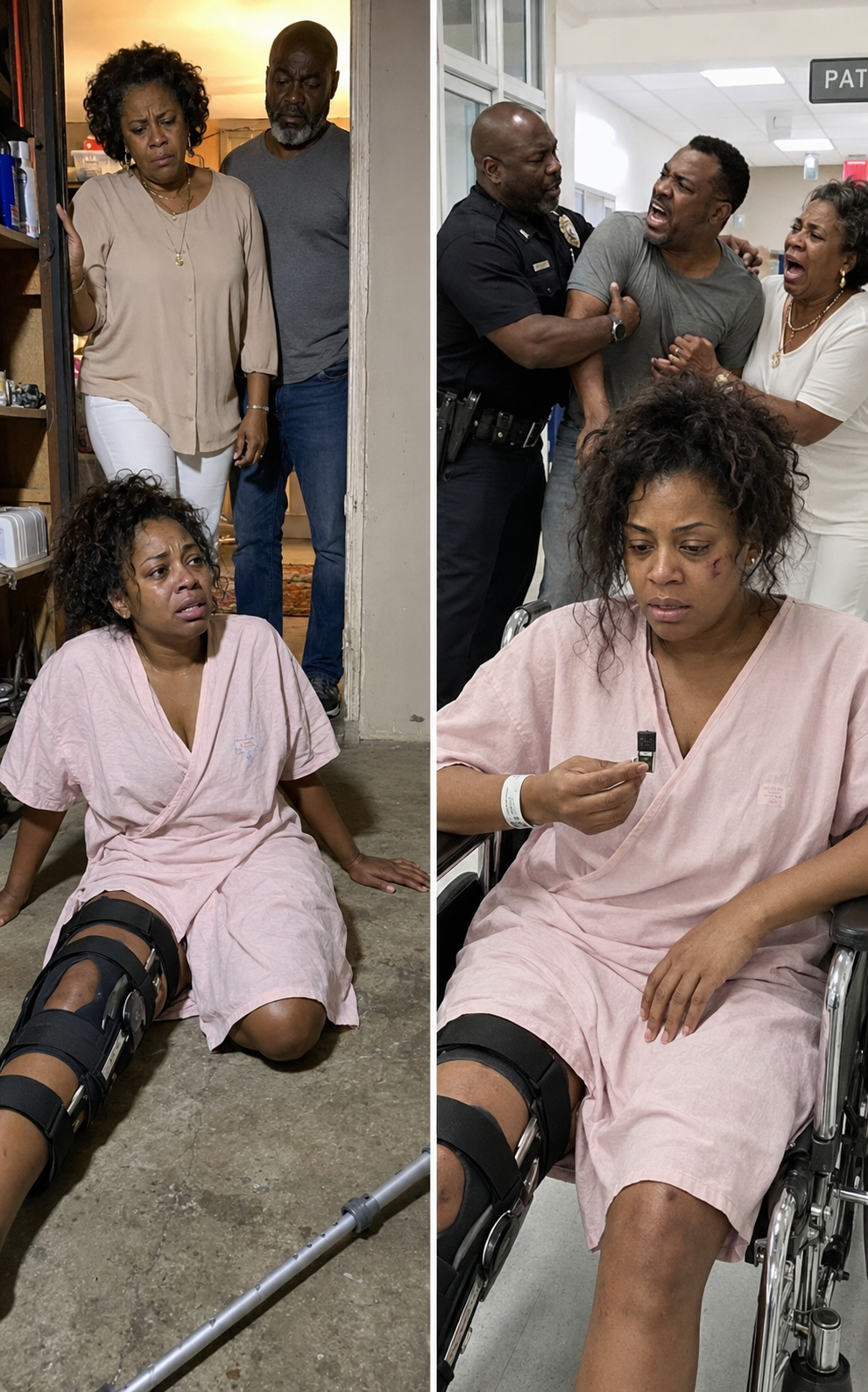 I had just gotten home from the hospital with a shattered femur when my mother-in-law kicked my crutches out from under me. I hi:t the hardwood floor screaming in agony, only for my husband to grab me by the throat and whisper, “Mom wants the master bedroom, so you’re sleeping in the garage.”