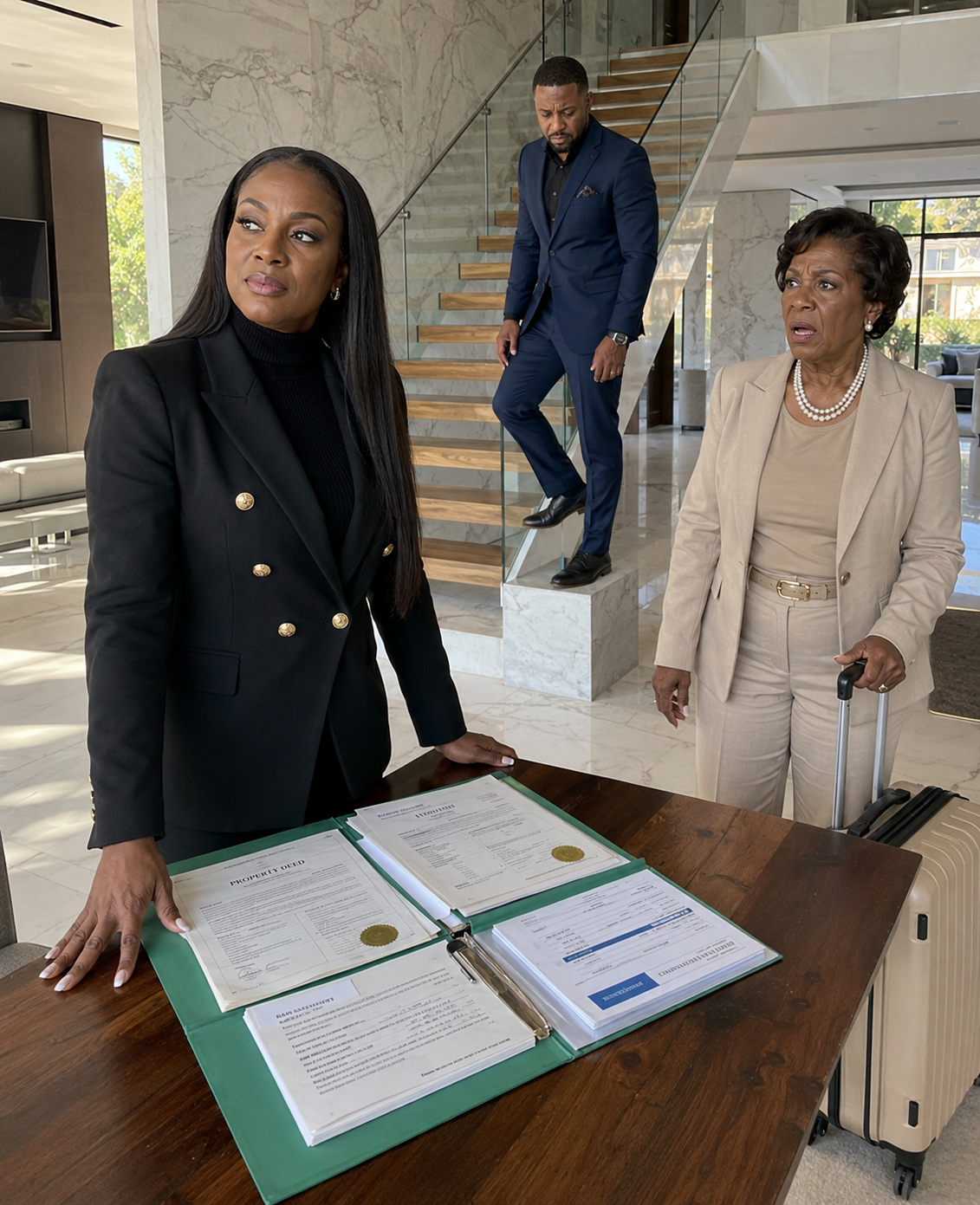 Five days after my divorce was finalized, my ex-mother-in-law walked into my kitchen with two suitcases and said, “You have no business being here anymore.” But when I opened the folder my ex-husband had hidden for years, he could not even look his mother in the eye.