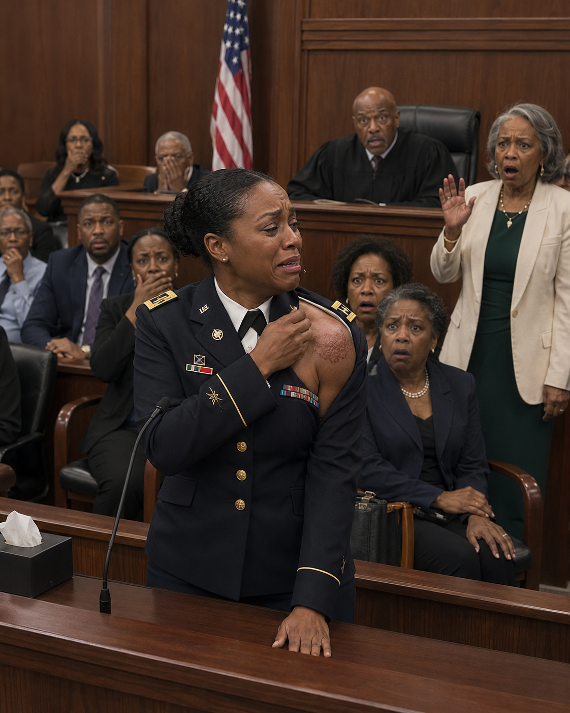 They called me a liar in front of a packed courtroom, and my own mother made sure everyone believed it. With one hand on the Bible, she looked the judge in the eye and said, “She was never a soldier. She faked the scars, the medals, all of it.” The room turned cold as every face shifted toward me with disgust. Then the courtroom doors opened, and the man stepping inside made my mother’s smile vanish.