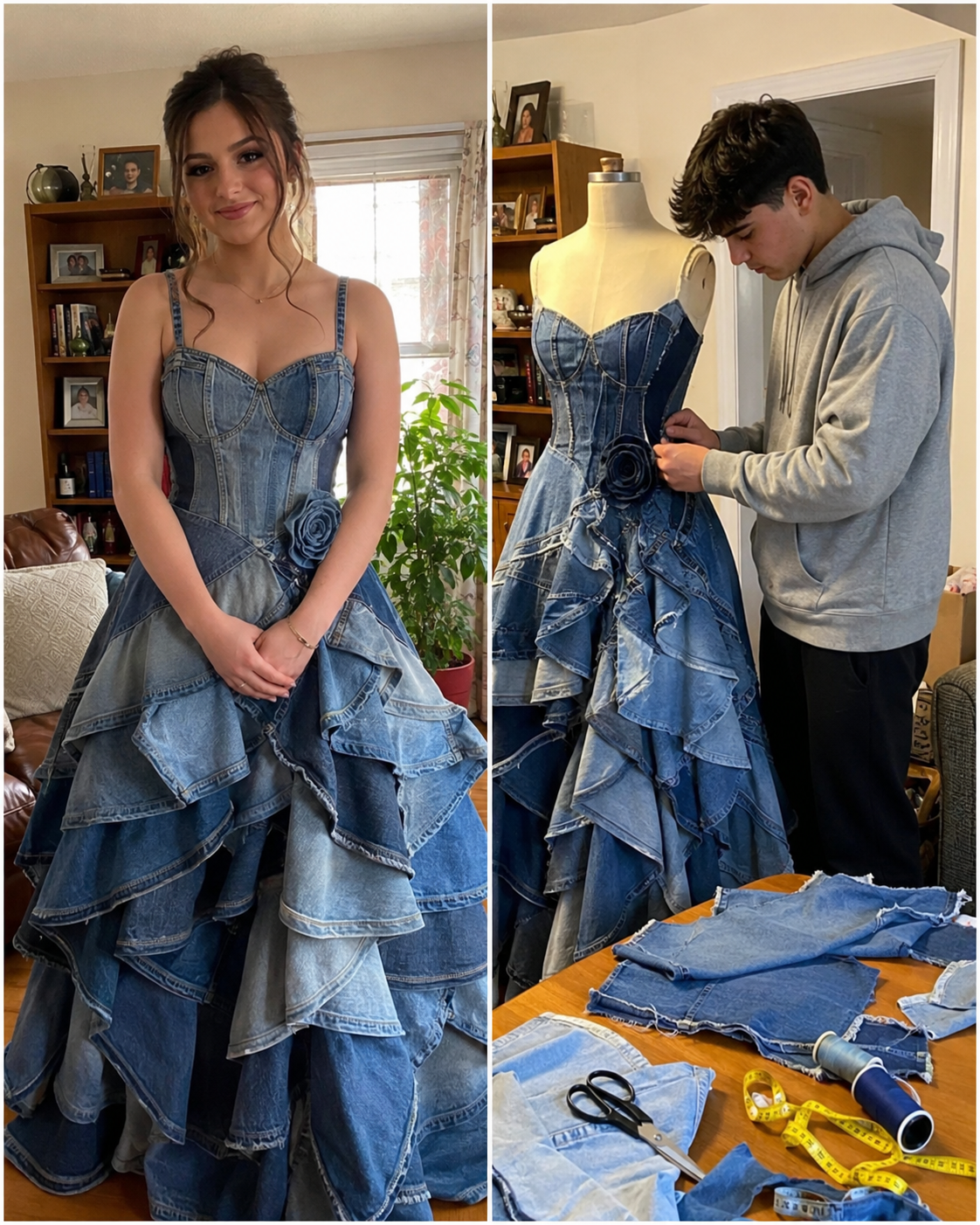 My Stepmom Laughed at the Prom Dress My Brother Sewed From Our Late Mom’s Jeans — By the End of the Night, the Whole School Knew the Truth