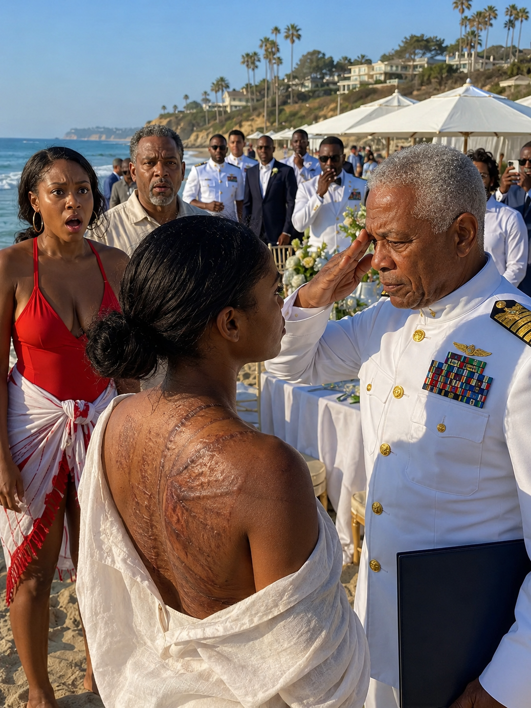 My sister ripped my shirt open on a luxury beach in front of Navy officers and laughed at the scars covering my back. My father stood there in silence while everyone stared at me like I was broken.