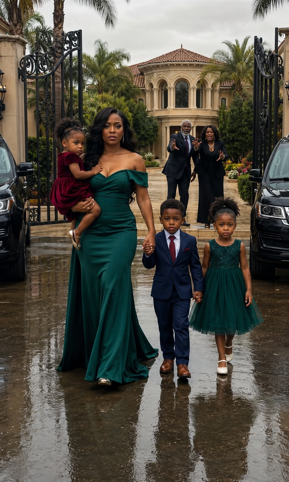 My father-in-law threw me and my three children out into the pouring rain, shouting, “Only real bl00d belongs in this house.” But the moment I mentioned the name on the deed, his expression changed and every person watching suddenly stopped laughing.