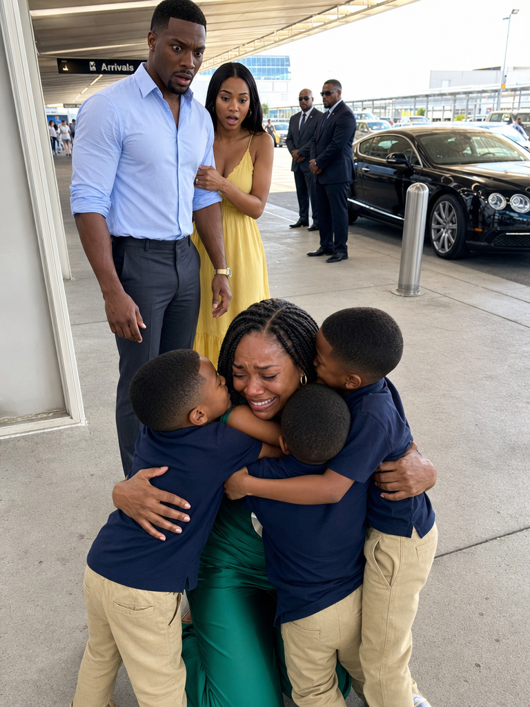 "My billionaire ex-husband sat beside me on a flight just to shame me—then three little boys stepped out of a Bentley and ran toward me, calling, “Mom!”
