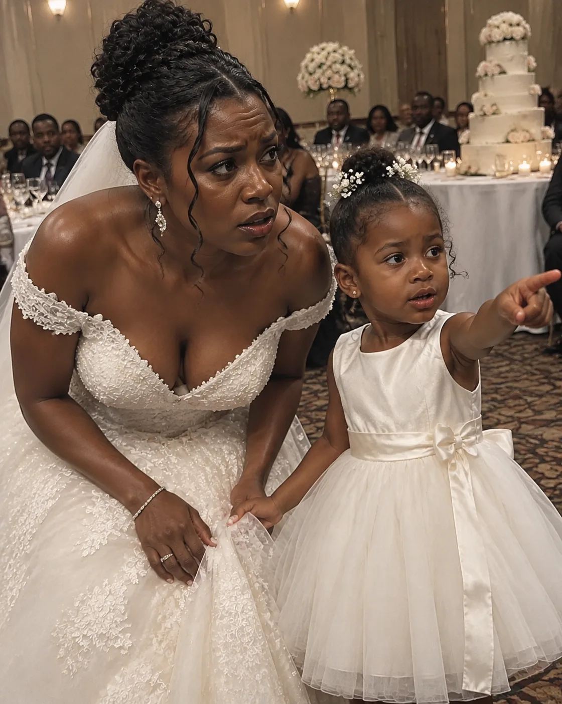 MY DAUGHTER TUGGED ON MY WEDDING DRESS AND SAID, "I SAW NEW DADDY AND UNCLE ROLAND DO SOMETHING BAD" — WHAT I DID NEXT SHO.CKED ALL 180 GUESTS
