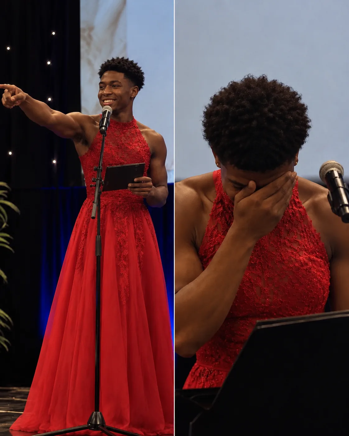MY SON WALKED ACROSS THE GRADUATION STAGE IN A BRIGHT RED DRESS WHILE EVERYONE JUST GIGGLED — HE DID IT FOR ME, EVEN THOUGH I BE.GGED HIM NOT TO