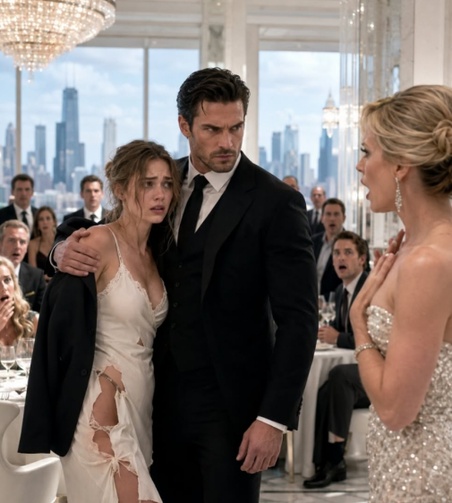 Everyone laughed when the rich socialite tore the “waitress’s” gown—until Chicago’s most feared man walked in, covered her with his jacket, and said two terrifying words: “My wife.”