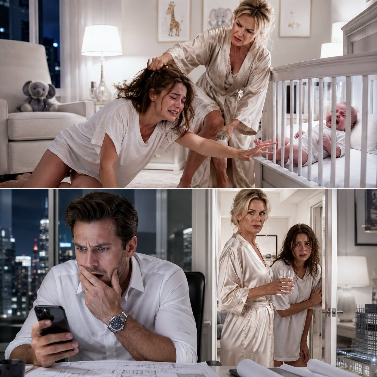 At 2:17 a.m., he opened the hidden nursery camera—and watched his own mother drag his wife by the hair beside their screaming newborn.