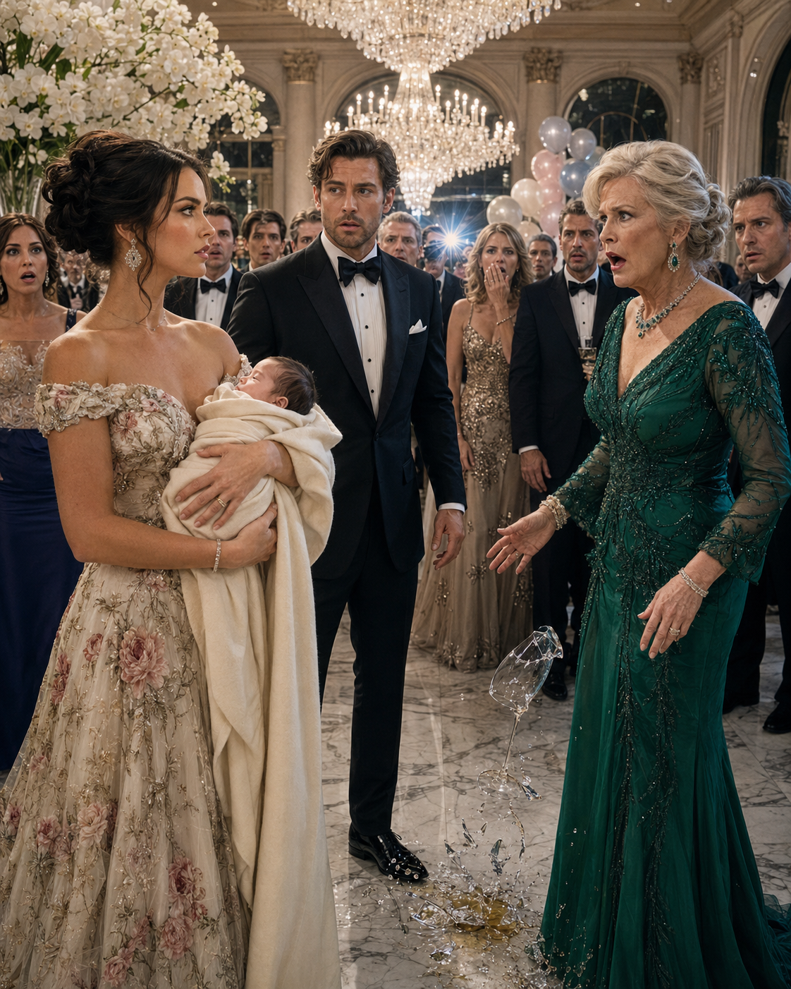 For three years, Avery let her billionaire mother-in-law humiliate her in silence—until one sentence at her baby’s celebration made every Sterling stop smiling.