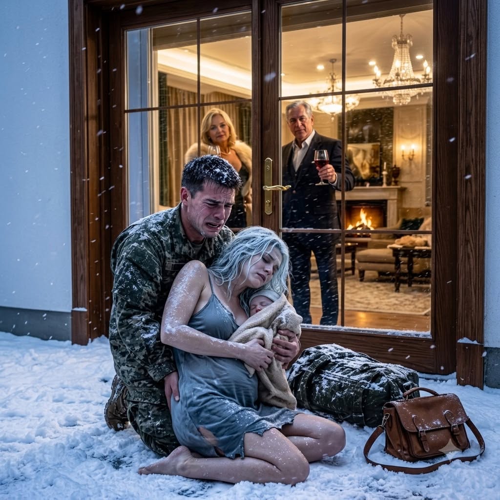 I CAME HOME AFTER 18 MONTHS OVERSEAS AND FOUND MY WIFE BAREFOOT IN THE SNOW, USING HER OWN FREEZING BODY TO KEEP OUR SIX-MONTH-OLD SON ALIVE—then she whispered, “Your parents said we weren’t family anymore,” and what I discovered inside my house made me realize this had been planned for months...