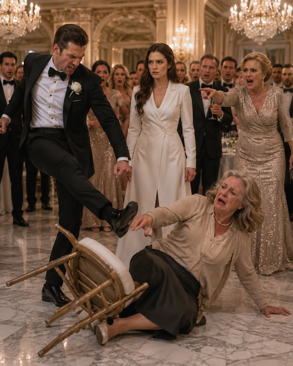 At our son’s christening, my husband deliberately sent my elderly mother crashing onto the marble floor—then called her a “country nobody”… so I quietly shut off the fortune he never knew was mine.