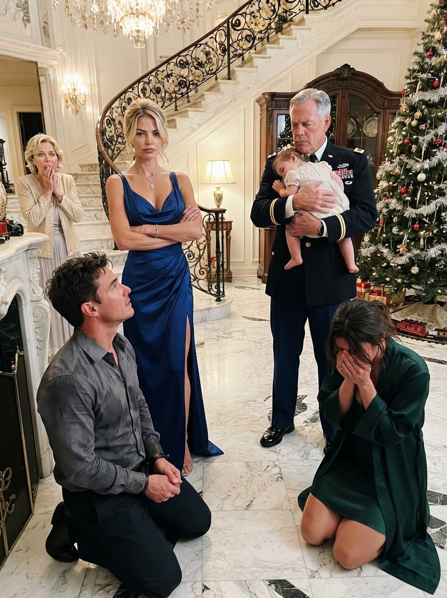 MY HUSBAND SMIRKED WHILE OUR LITTLE GIRL AND I STOOD HOMELESS IN THE CHRISTMAS EVE SNOW… until my quiet retired-colonel father placed one document on the table and said, “He signed away more than he realizes.”