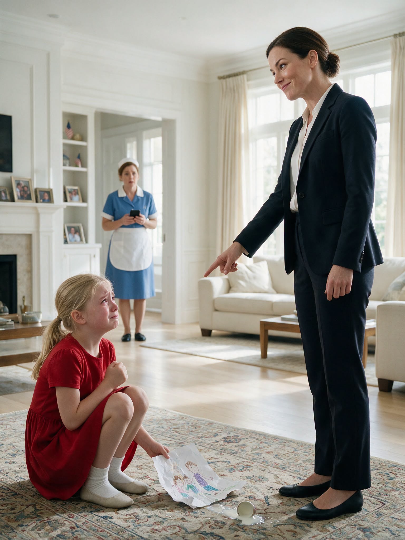 The nanny called me out of a million-dollar meeting and whispered, “Sir… your daughter needs you home NOW”—but when I reached the living room and heard who my little girl was talking to, I realized the danger had been living under my own roof…