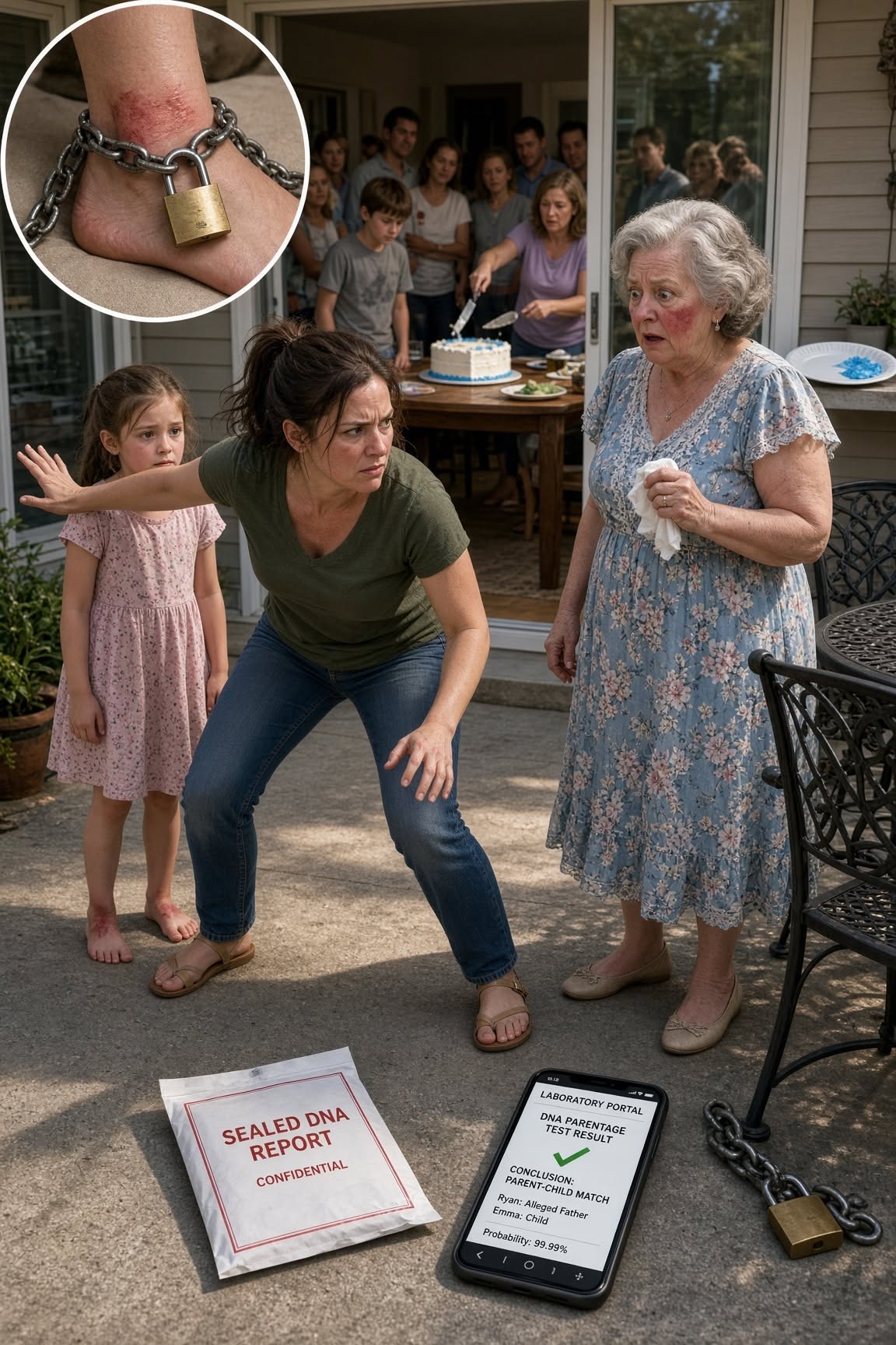 My mother-in-law chained my 8-year-old daughter barefoot outside her birthday party and called her “a cheater’s child”—then I dropped the DNA report she never expected me to have.