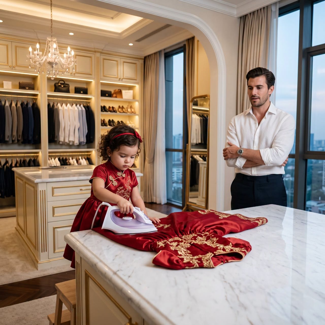 The billionaire thought his maid’s 3-year-old daughter was about to ruin a $5,000 shirt with an iron—then he saw what she was really doing and couldn’t say a single word.