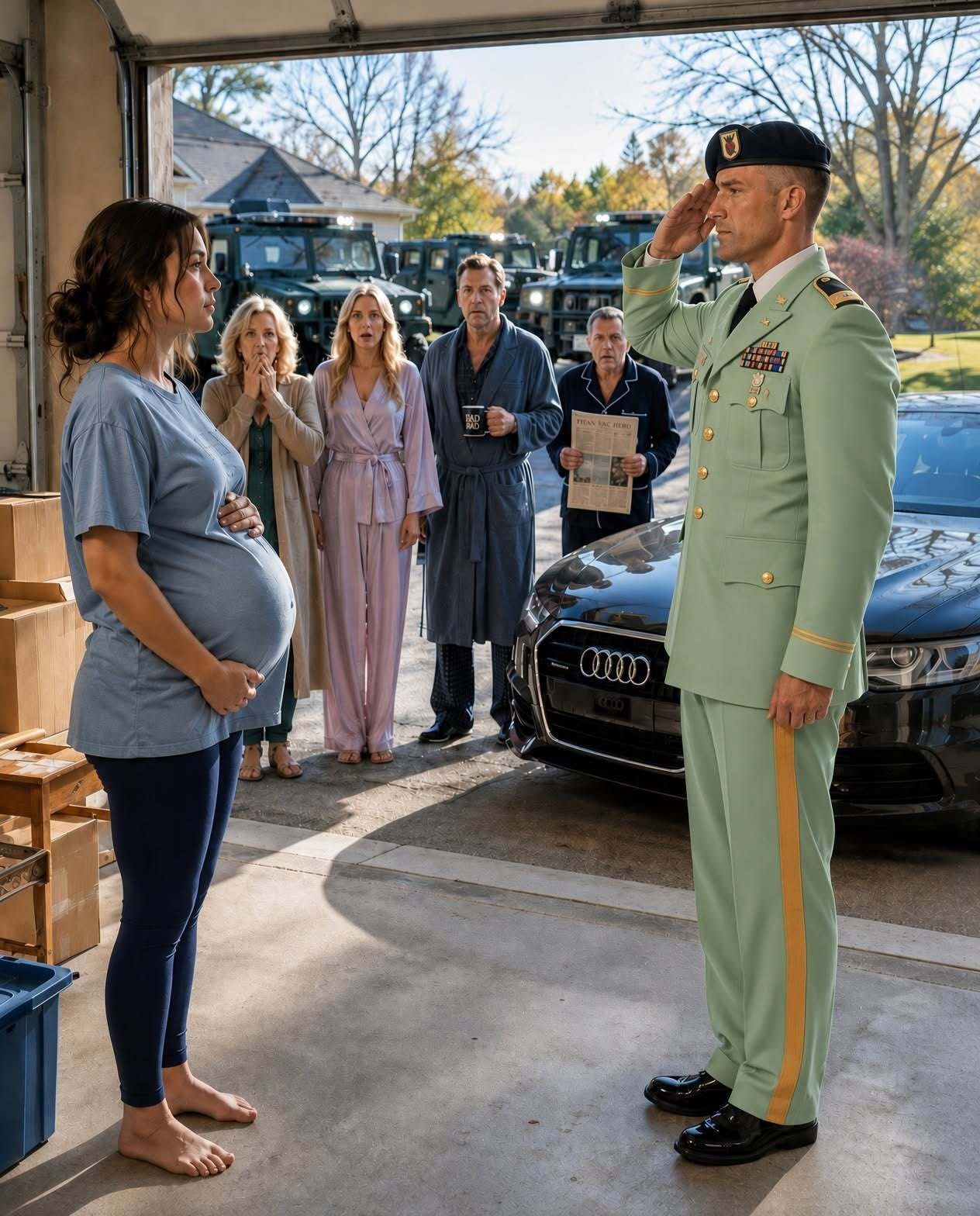Hours after burying my husband, my own family ordered my five-month-pregnant body into a freezing garage so my sister’s rich husband could have my bedroom—so I smiled and said, “Okay,” because they had no idea who was already coming to get me.