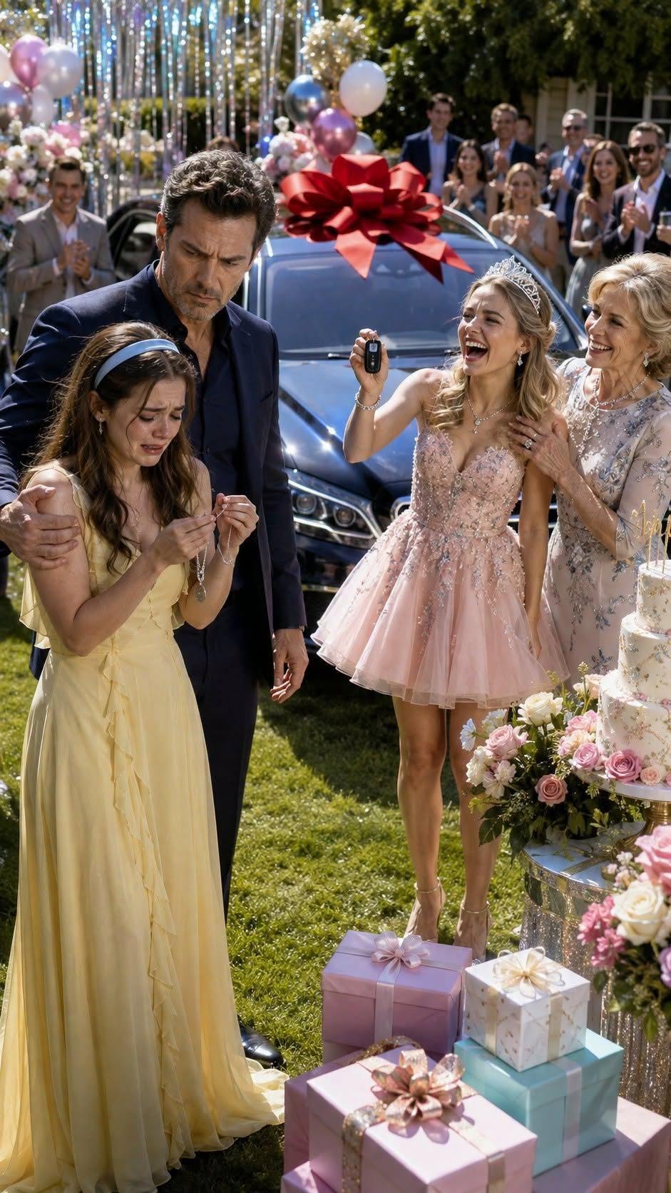 My mom gave my daughter a $15 bracelet on her 18th birthday and announced, “The REAL grandkid gets a Jeep”—but the second the car dealer walked in holding one envelope, her face went completely white…