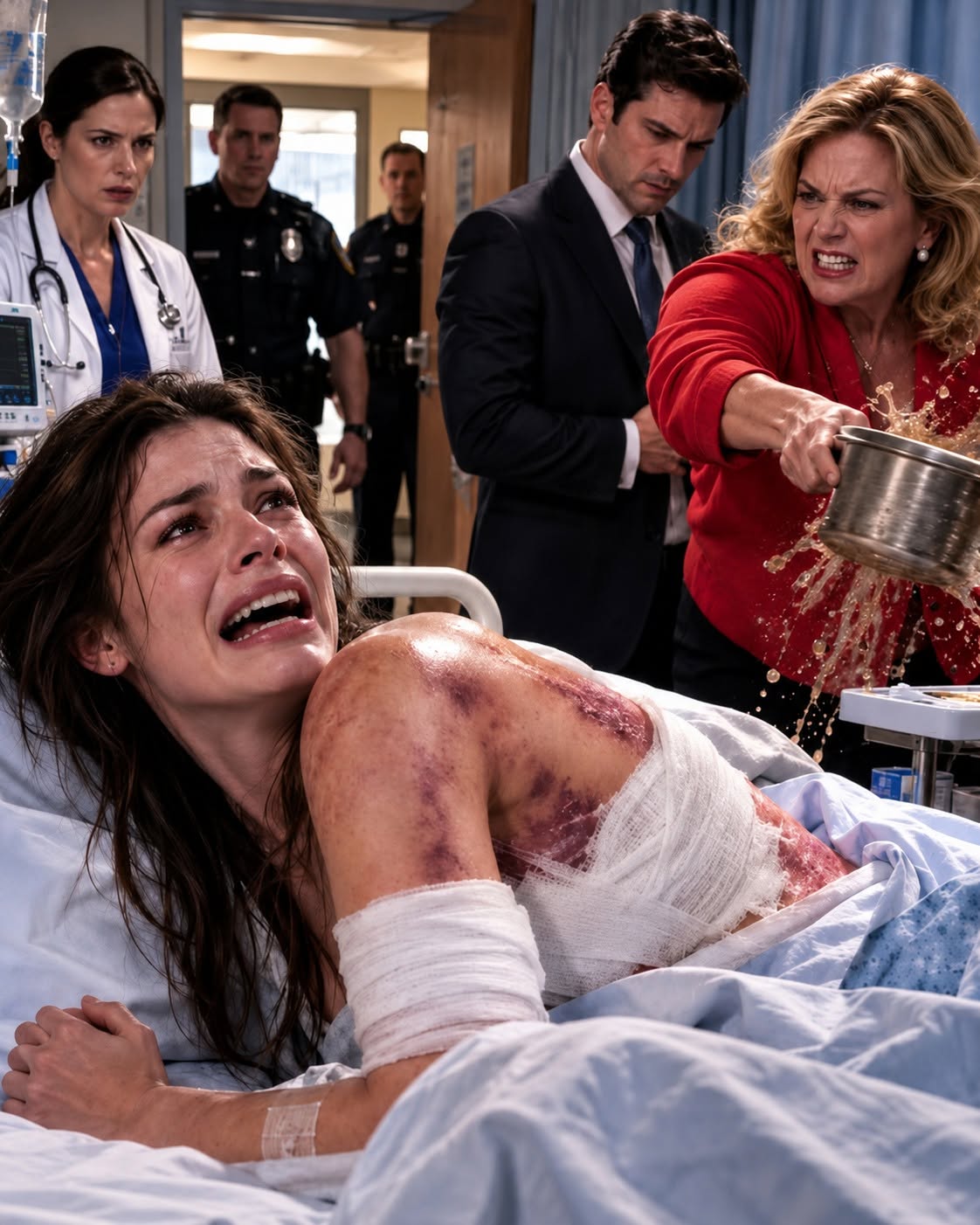 The moment my mother-in-law threw boiling oil across my back, my husband stepped over me, wiped his shoes, and told the hospital I’d done it to myself—he had no idea who I used to be.