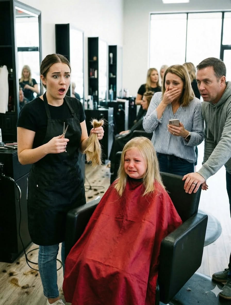 My 8-year-old was smiling through her haircut when the stylist suddenly froze, lifted the hair at the back of her neck, and whispered, “Mom… you need to see what someone did to her.”
