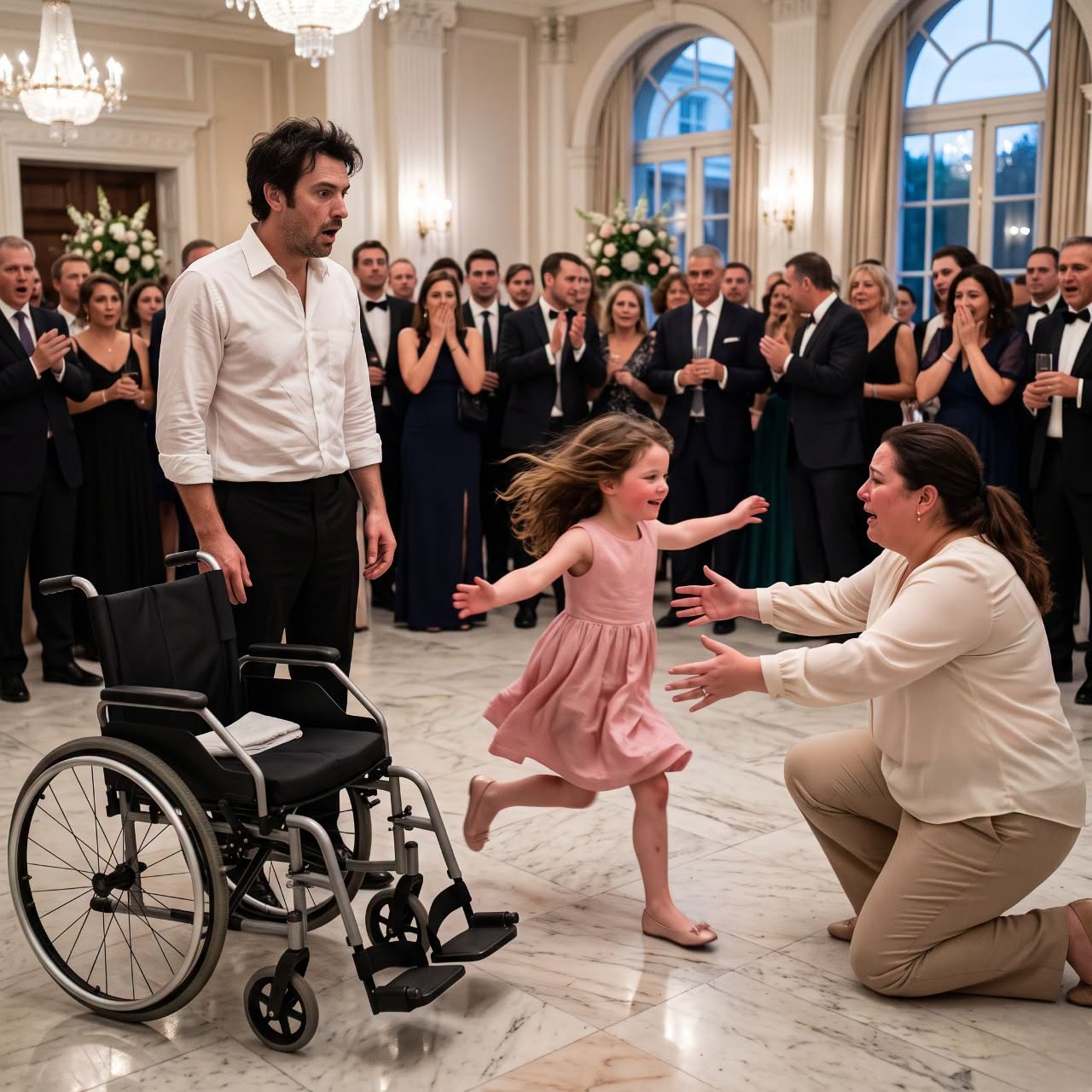 For seven years, the mafia boss’s daughter hadn’t taken a single step—then she suddenly abandoned her wheelchair, ran across a crowded ballroom, and grabbed the one woman his family had spent years making disappear.