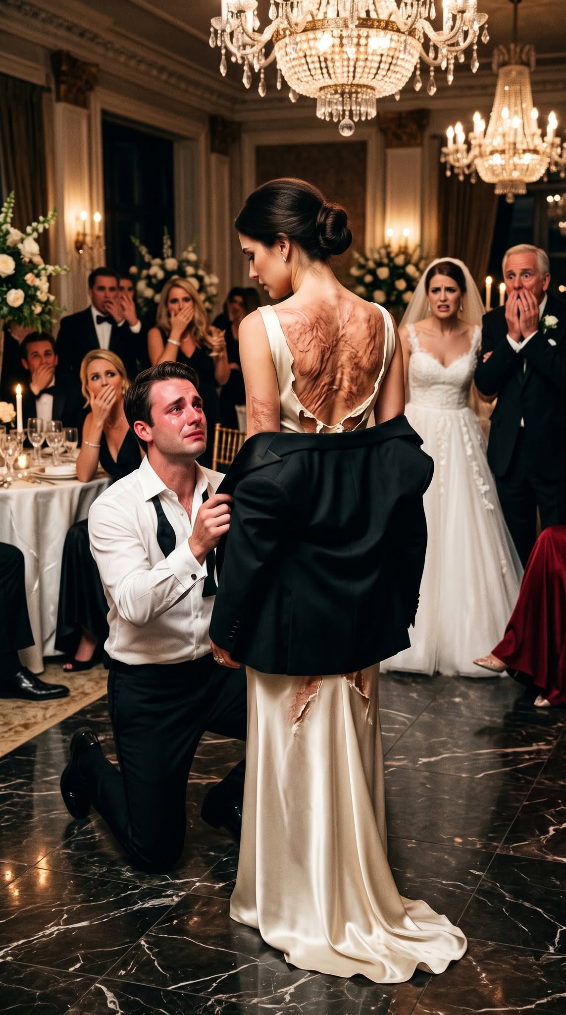 My sister ripped my dress open in front of 500 guests and screamed, “LOOK AT HER—SHE’S A MUTILATED FREAK!”… but the billionaire groom took one look at my scars, walked away from the altar, and dropped to his knees.