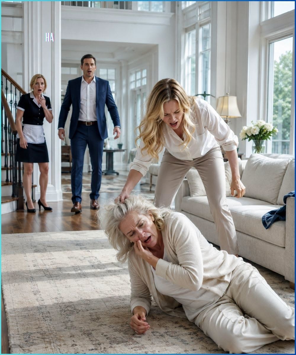 My housekeeper screamed for me to come home—and when I broke down the locked sunroom door, I found my wife forcing my disabled mother to sign papers with a fresh red mark across her face.