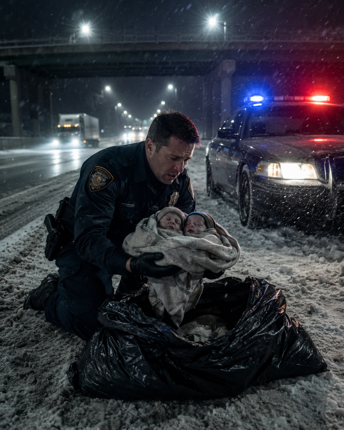 A STATE TROOPER KICKED A BLACK TRASH BAG OFF THE HIGHWAY—then heard a WHIMPER from inside, ripped it open, and discovered TWO BLUE-LIPPED NEWBORNS fighting for their next breath…