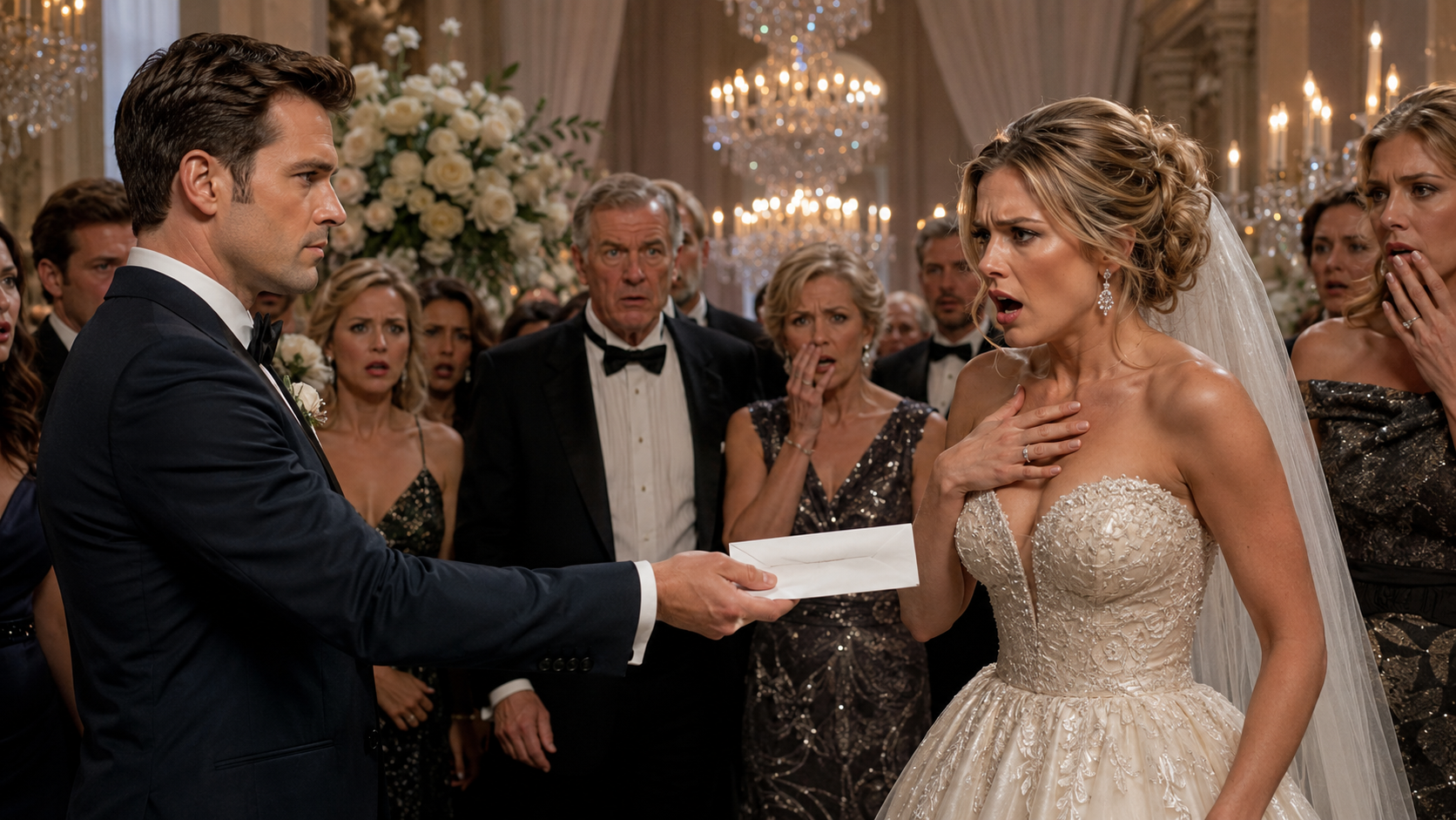 SHE HUMILIATED HER GROOM IN FRONT OF HUNDREDS OF ELITE GUESTS—then he handed her one white envelope and revealed the brutal truth about who had been paying for her “perfect” life all along…