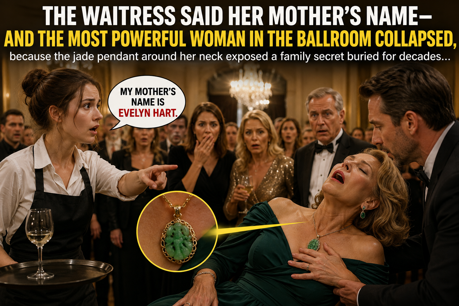 THE WAITRESS SAID HER MOTHER’S NAME—AND THE MOST POWERFUL WOMAN IN THE BALLROOM COLLAPSED, because the jade pendant around her neck exposed a family secret buried for decades…