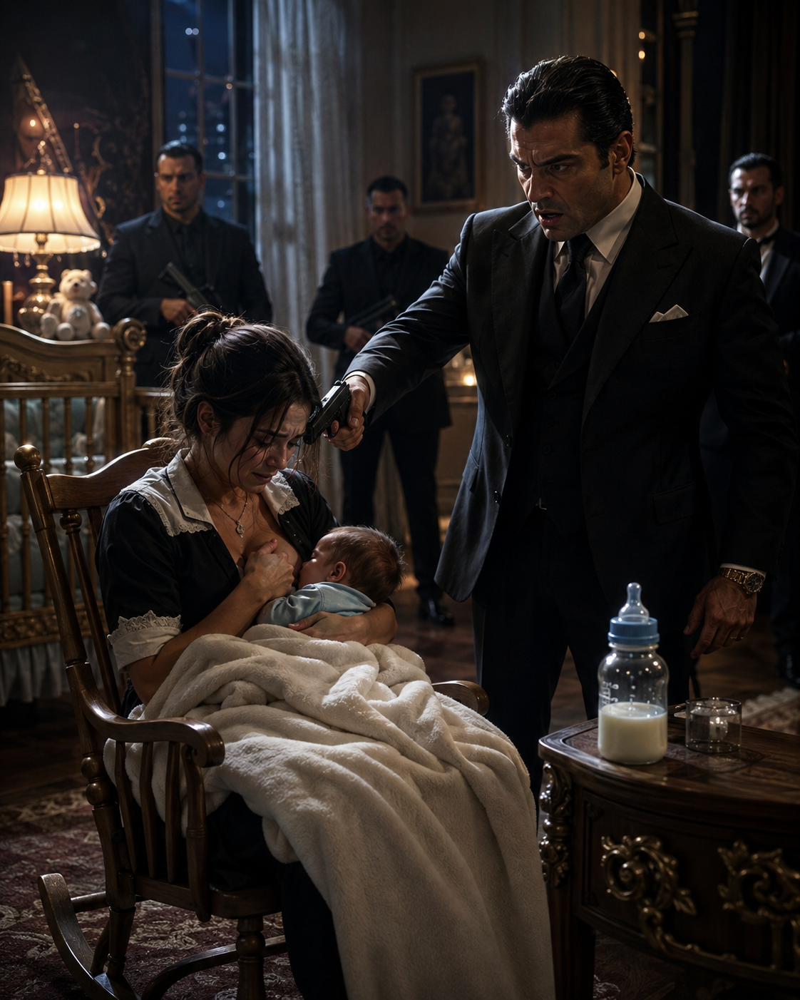 A MAFIA BOSS PUT A GUN TO MY HEAD WHILE HIS DYING BABY FED FROM MY CHEST—then the child swallowed for the first time in weeks, and I realized someone inside the mansion had been STARVING him on purpose…