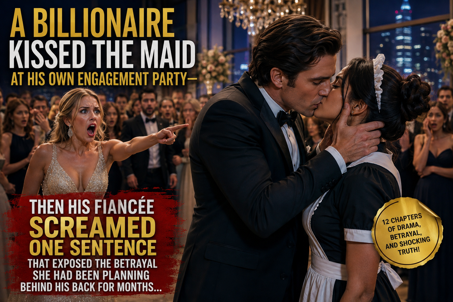 A BILLIONAIRE KISSED THE MAID AT HIS OWN ENGAGEMENT PARTY—then his fiancée screamed one sentence that exposed the betrayal she had been planning behind his back for months…