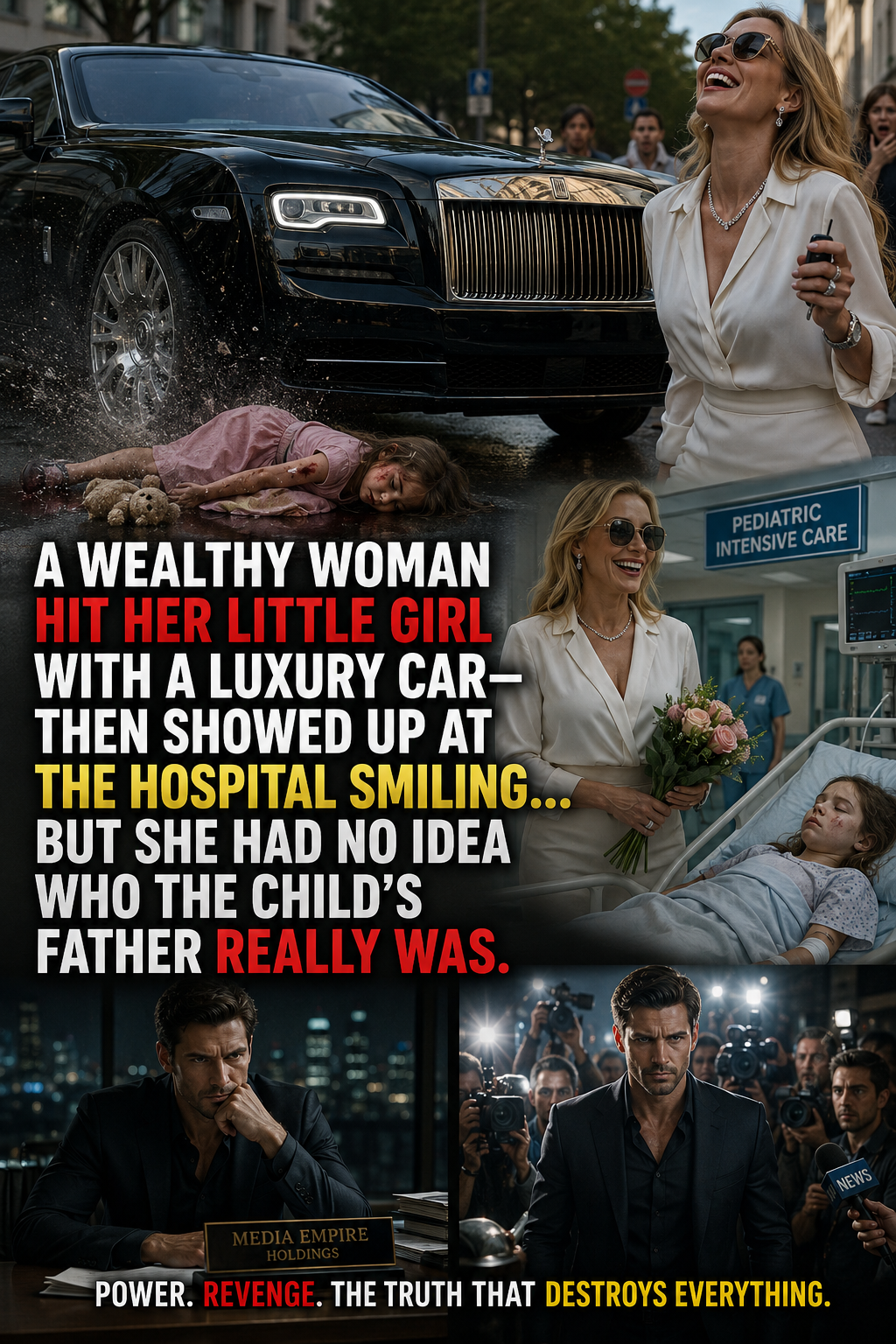 A WEALTHY WOMAN HIT HER LITTLE GIRL WITH A LUXURY CAR—THEN SHOWED UP AT THE HOSPITAL SMILING… BUT SHE HAD NO IDEA WHO THE CHILD’S FATHER REALLY WAS.