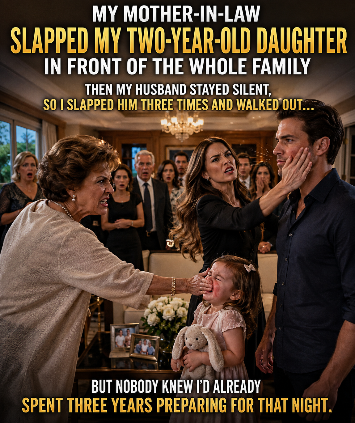 MY MOTHER-IN-LAW SLAPPED MY TWO-YEAR-OLD DAUGHTER IN FRONT OF THE WHOLE FAMILY—then my husband stayed silent, so I slapped him three times and walked out… but nobody knew I’d already spent three years preparing for that night.