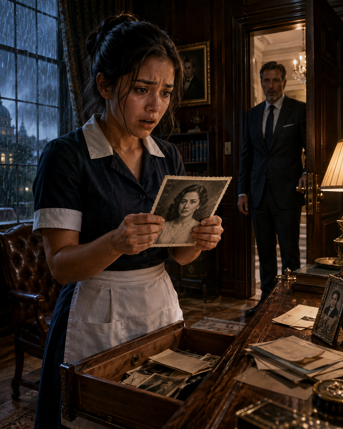 A HOUSEKEEPER FOUND AN OLD PHOTO OF HER DEAD MOTHER HIDDEN IN HER BILLIONAIRE BOSS’S DESK—BUT THE MESSAGE WRITTEN ON THE BACK REVEALED WHY HE HAD BEEN WATCHING HER FOR YEARS…