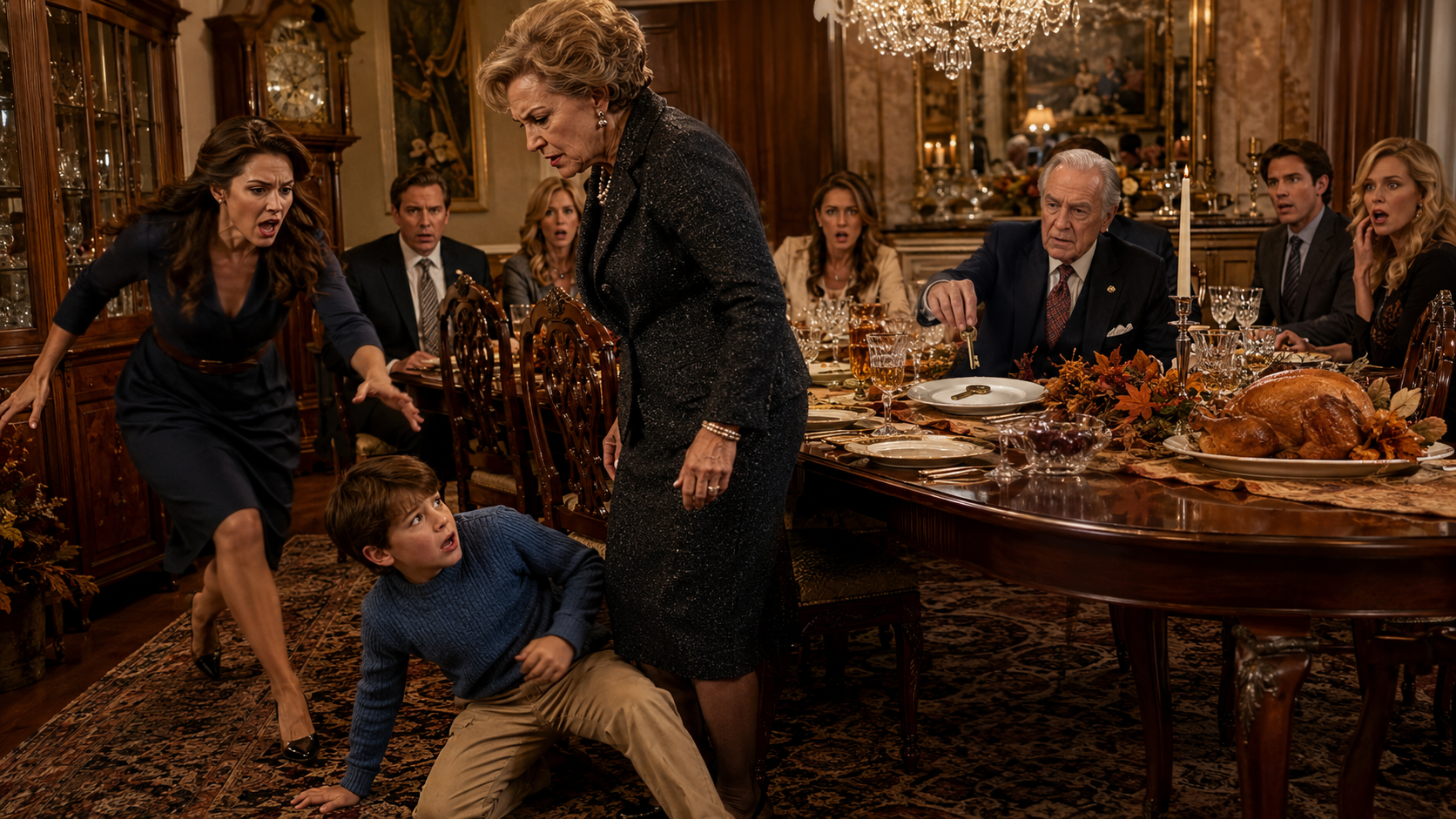 MY MOTHER-IN-LAW SHOVED MY SON TO THE FLOOR AND CALLED HIM A “BASTARD”—BUT WHEN MY SILENT FATHER-IN-LAW DROPPED A BRASS KEY ONTO HIS PLATE AND SAID ETHAN WOULD INHERIT EVERYTHING, THE ENTIRE THANKSGIVING TABLE FROZE…
