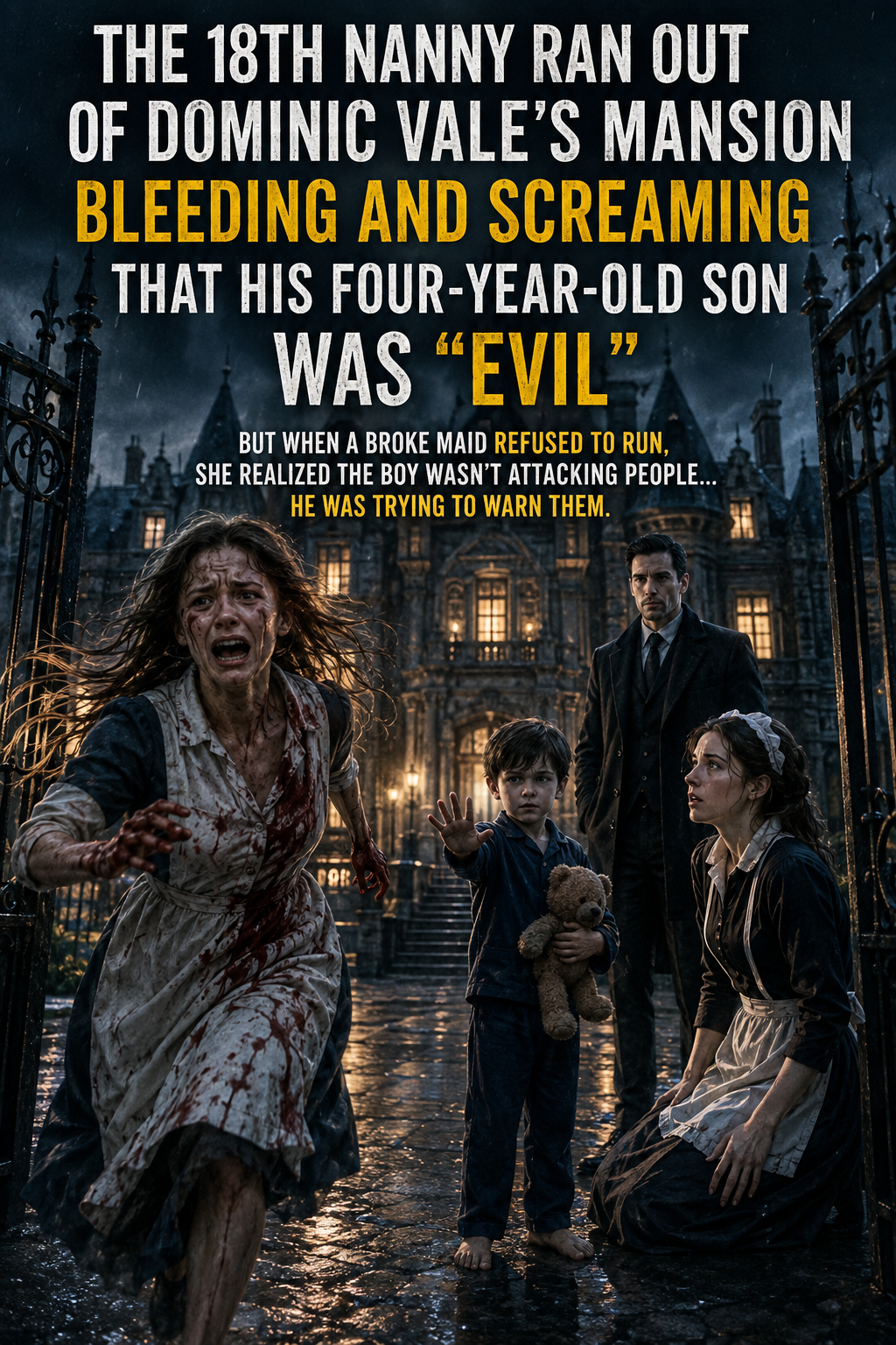 THE 18TH NANNY RAN OUT OF DOMINIC VALE’S MANSION BLEEDING AND SCREAMING THAT HIS FOUR-YEAR-OLD SON WAS “EVIL”—BUT WHEN A BROKE MAID REFUSED TO RUN, SHE REALIZED THE BOY WASN’T ATTACKING PEOPLE… HE WAS TRYING TO WARN THEM.