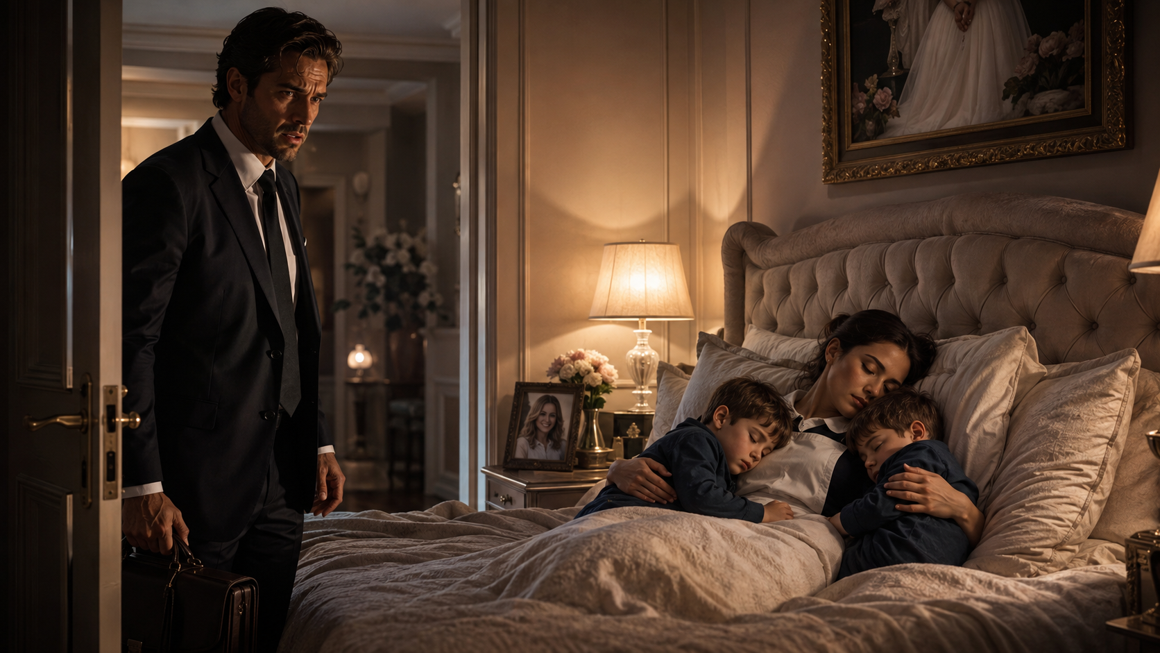 A BILLIONAIRE FIRED FIVE NANNIES AFTER HIS WIFE DIED—BUT WHEN HE FOUND THE MAID ASLEEP BETWEEN HIS TRAUMATIZED TWINS IN HIS DEAD WIFE’S BED, one heartbreaking truth made him realize he’d been failing his sons for 14 months…