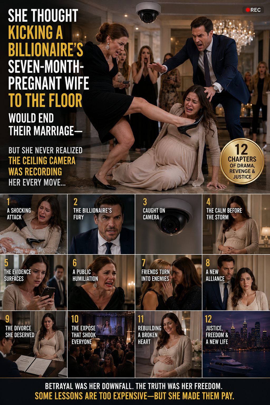 SHE THOUGHT KICKING A BILLIONAIRE’S SEVEN-MONTH-PREGNANT WIFE TO THE FLOOR WOULD END THEIR MARRIAGE—BUT SHE NEVER REALIZED THE CEILING CAMERA WAS RECORDING HER EVERY MOVE…