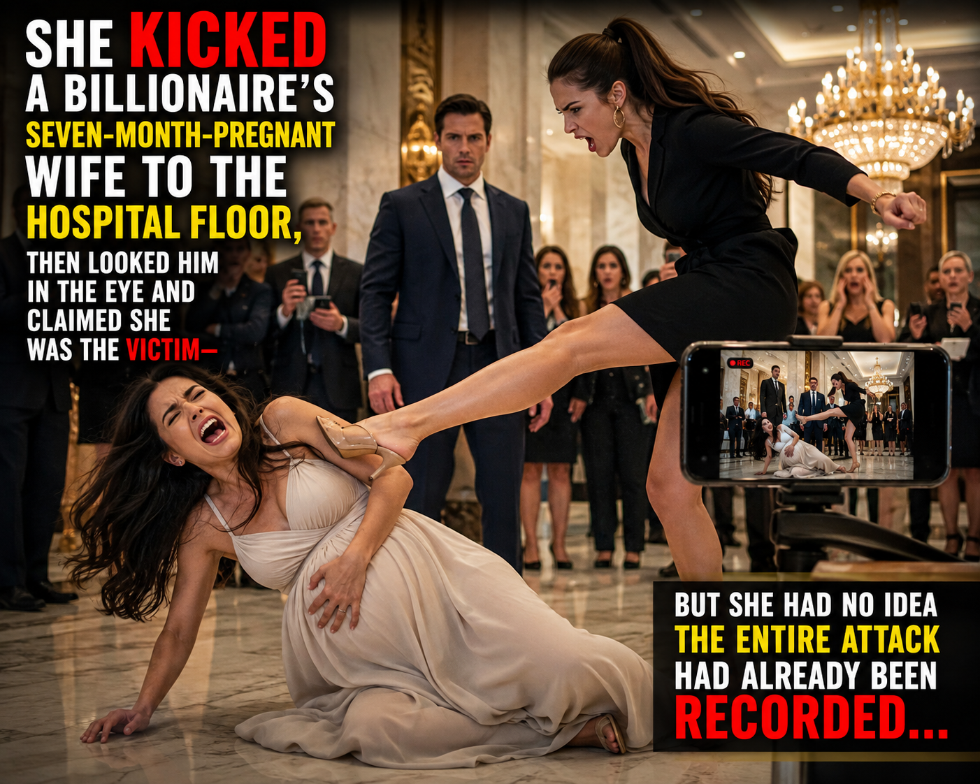 She KICKED a billionaire’s seven-month-pregnant wife to the hospital floor, then looked him in the eye and claimed SHE was the victim—but she had no idea the entire attack had already been recorded…