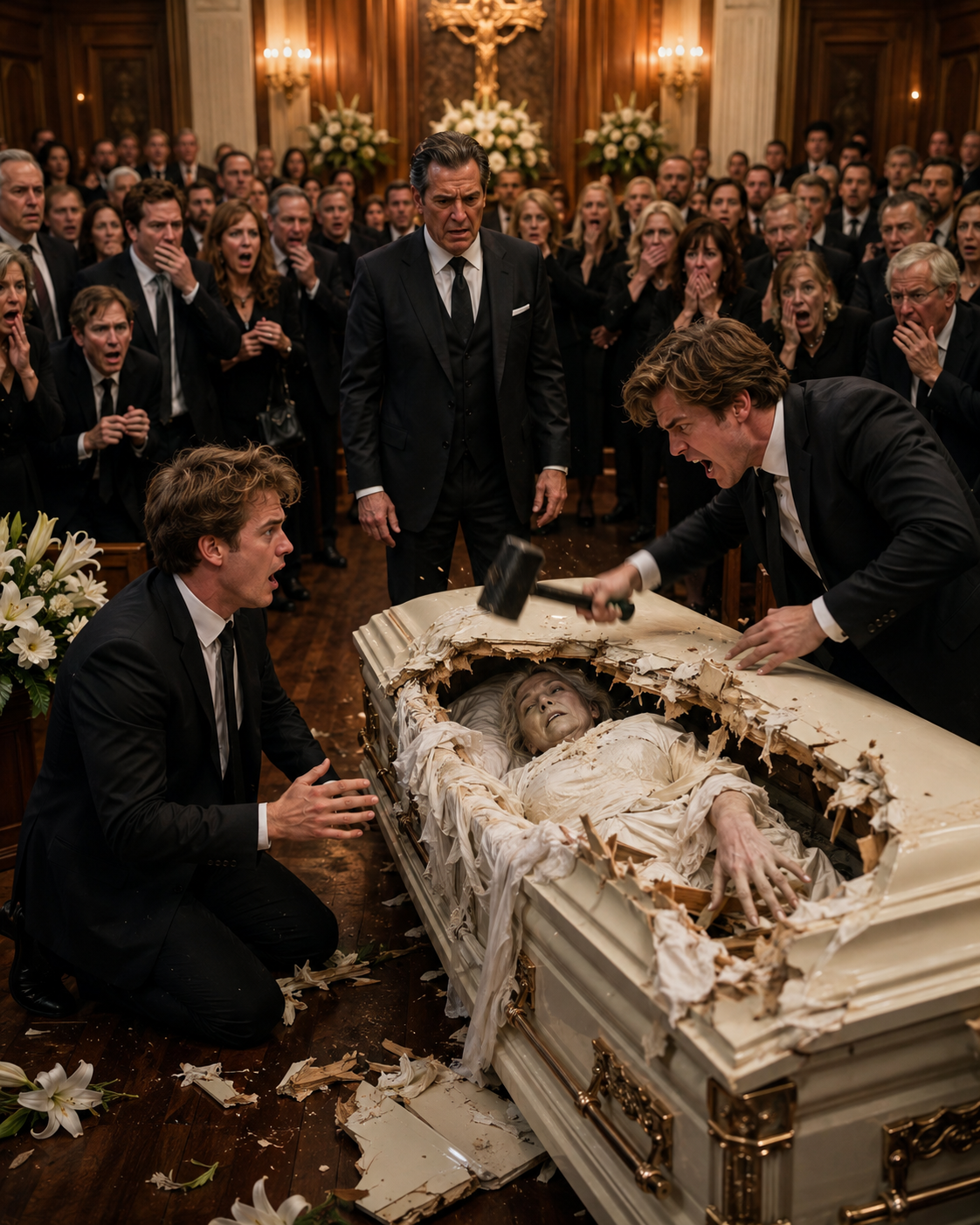 Daniel thought his brother had gone insane when he smashed their mother’s coffin with a hammer—but when something moved beneath the silk lining, fifty mourners stopped breathing.