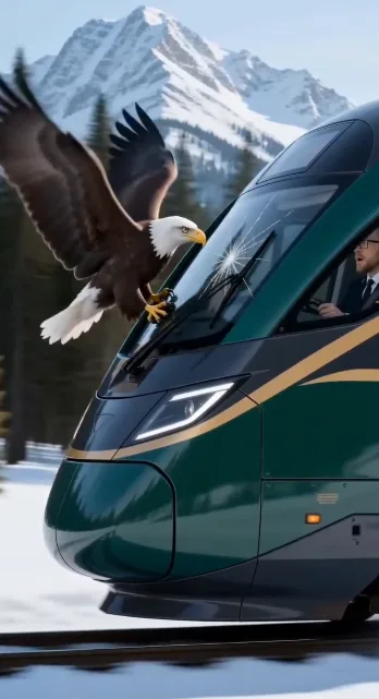 UN ÁGUILA GIGANTE ATACÓ EL PARABRISAS DE UN TREN A CASI 200 KM/H… CUANDO EL MAQUINISTA FRENÓ Y LA SIGUIÓ, DESCUBRIÓ POR QUÉ QUERÍA DETENERLOS