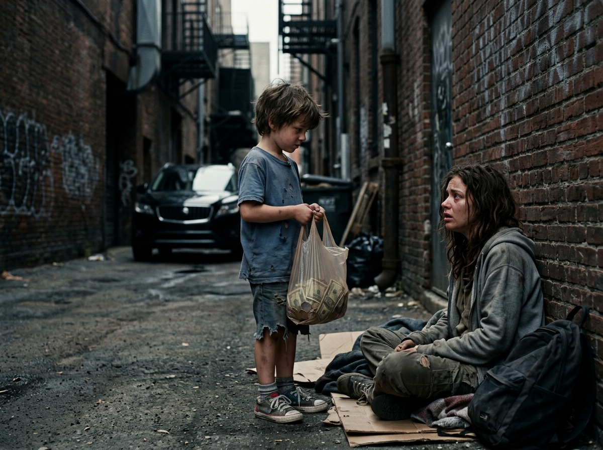 The Boy Who Brought a Fortune to the Homeless Woman  Post Caption: