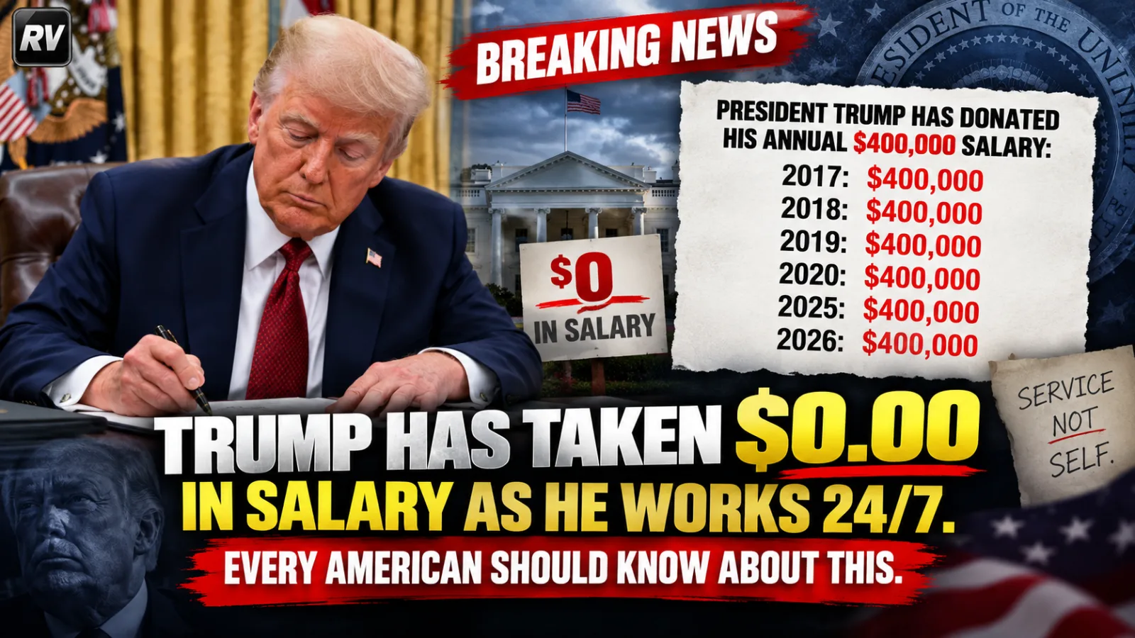 🚨 TRUMP’S $400,000 SALARY GIVEAWAY GOES VIRAL — AND A CLAIM THAT HE’S TAKEN $0 IN PRESIDENTIAL PAY JUST SET OFF A MASSIVE BUZZ… |