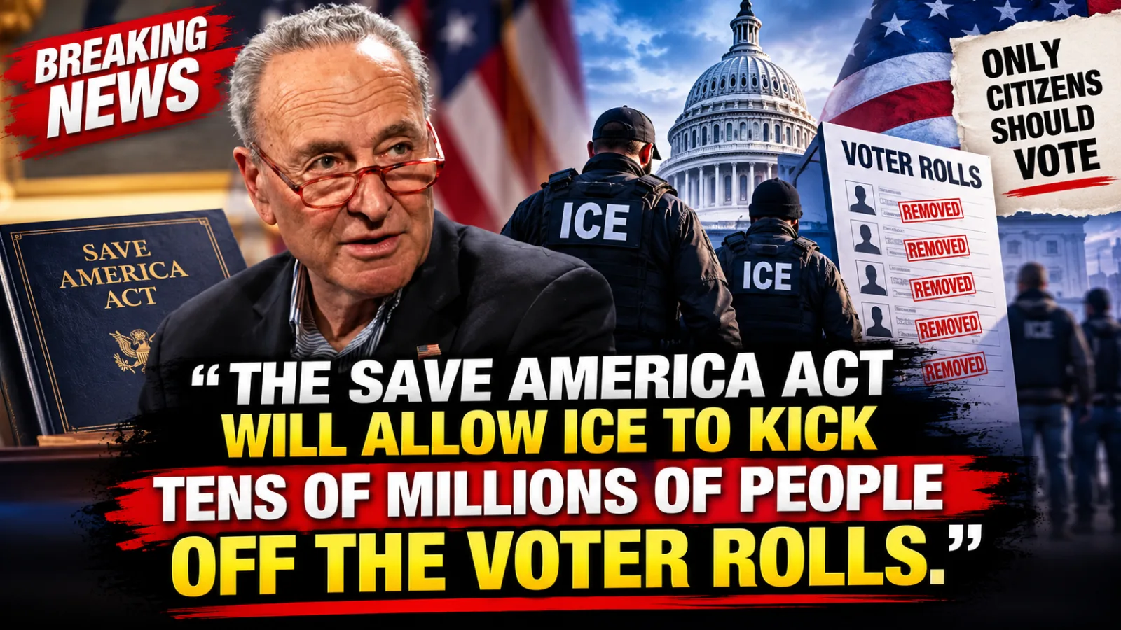 🔥 SAVE AMERICA ACT FIGHT BLOWS WIDE OPEN — AS CLAIMS OF VOTER-ROLL PURGES AND AN ICE ROLE FUEL A HIGH-STAKES ELECTION SHOWDOWN… |