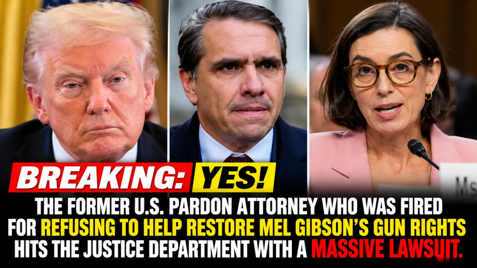 🔥 DOJ HIT WITH LAWSUIT FROM FIRED PARDON ATTORNEY — AS THE MEL GIBSON GUN-RIGHTS FIGHT ERUPTS INTO A HIGH-STAKES SHOWDOWN… |