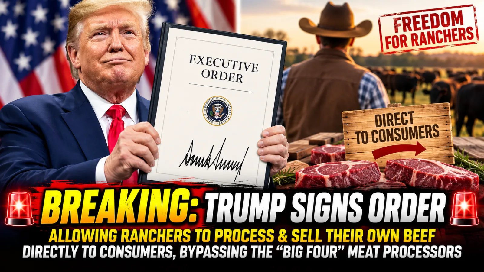 🔥 TRUMP TAKES AIM AT THE “BIG FOUR” MEAT PROCESSORS — NOW RANCHERS COULD GET A DIRECT LINE TO CONSUMERS…